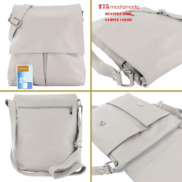 modamoda de - T75 - ital Crossover Umhängetasche Nappaleder Beige2021, Beige2021