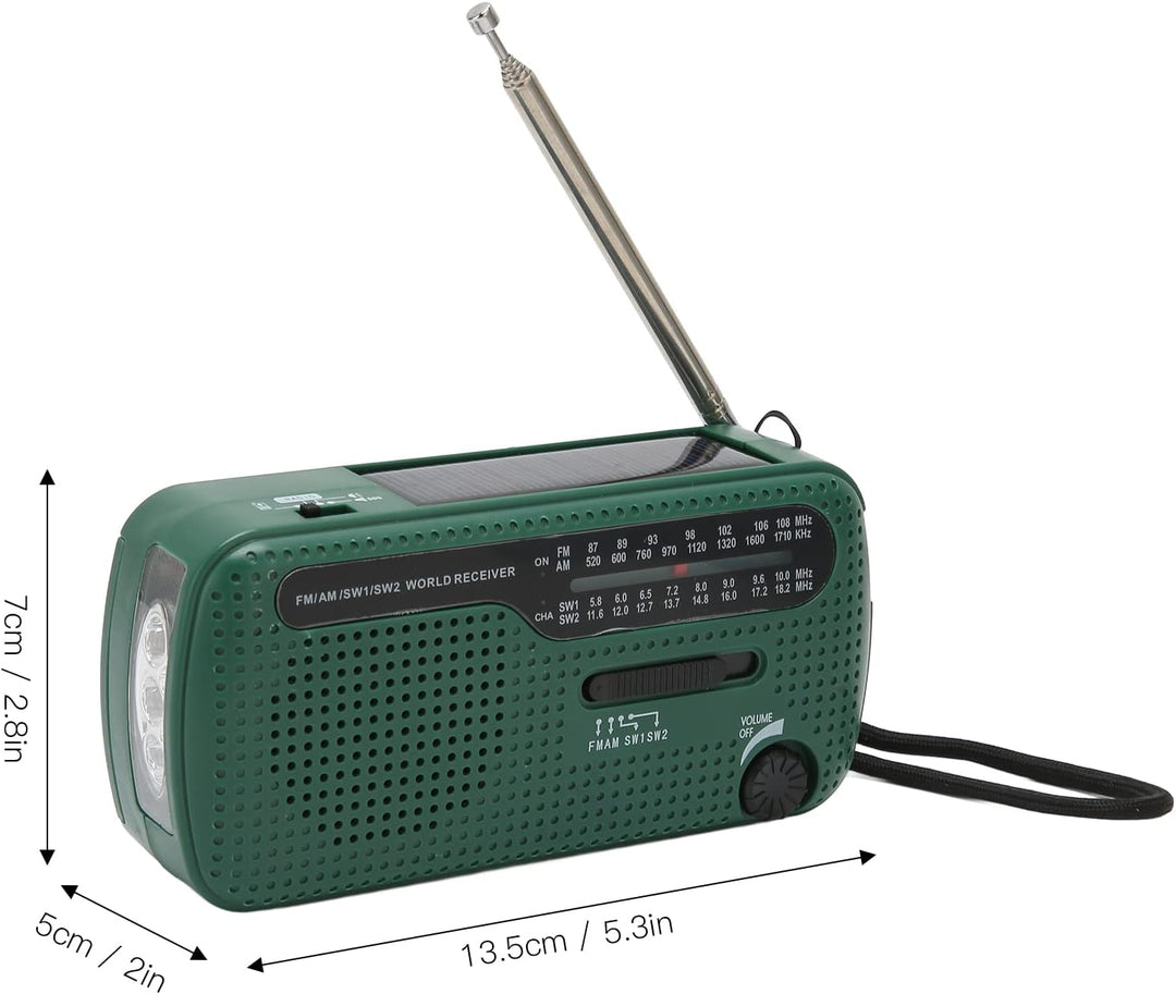 Handkurbel Solar Radio, AM FM SW1 SW2 Multiband Camping -Notfallradio mit LED -Taschenlampe, Energie