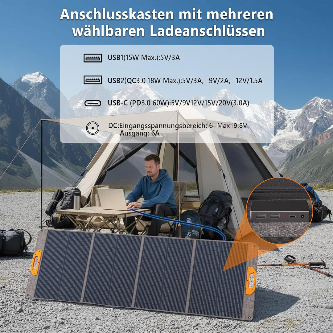 200W Faltbares Solarmodul, Monokristall Silizium Solarmodul, geeignet für Powerbanks, Solaranlagen,