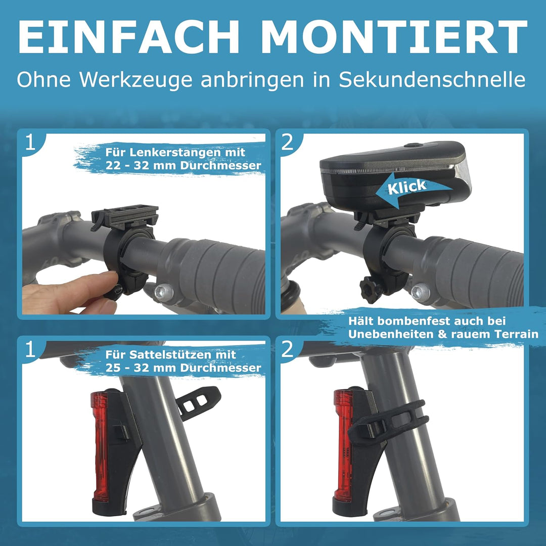 WIDDER Fahrradlicht Set Vorne und Hinten [StVZO zugelassen, extrem hell 170 Lum] – Fahrrad Licht USB