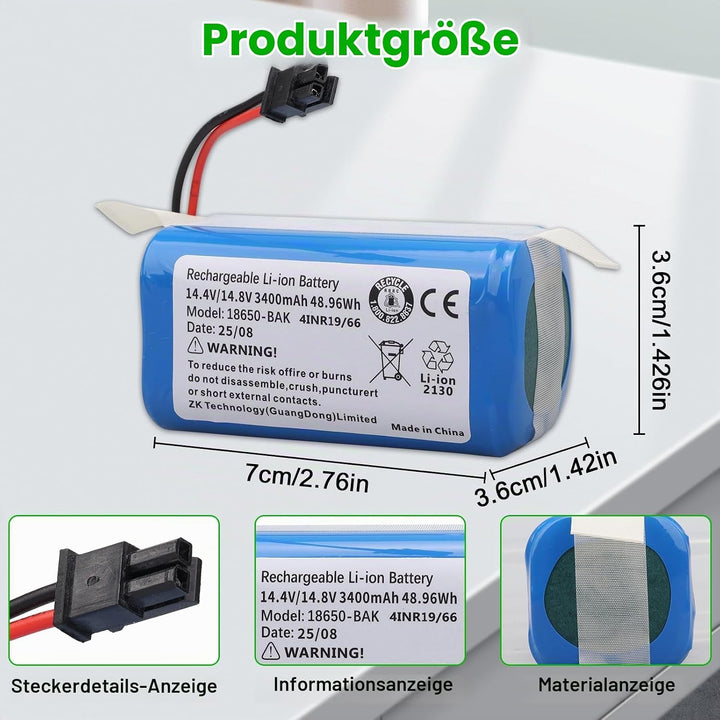 3400mAh Ersatzakku Kompatibel mit Tikom G8000 PRO Roboterstaubsauger Akku für Tikom G8000 PRO