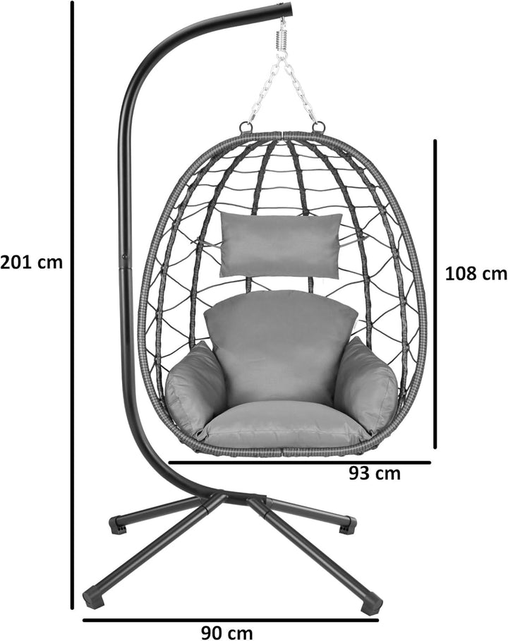 HinHocker Hängesessel mit Gestell | Anthrazit | Hängeschaukel für Indoor und Outdoor | Inkl. Kissen