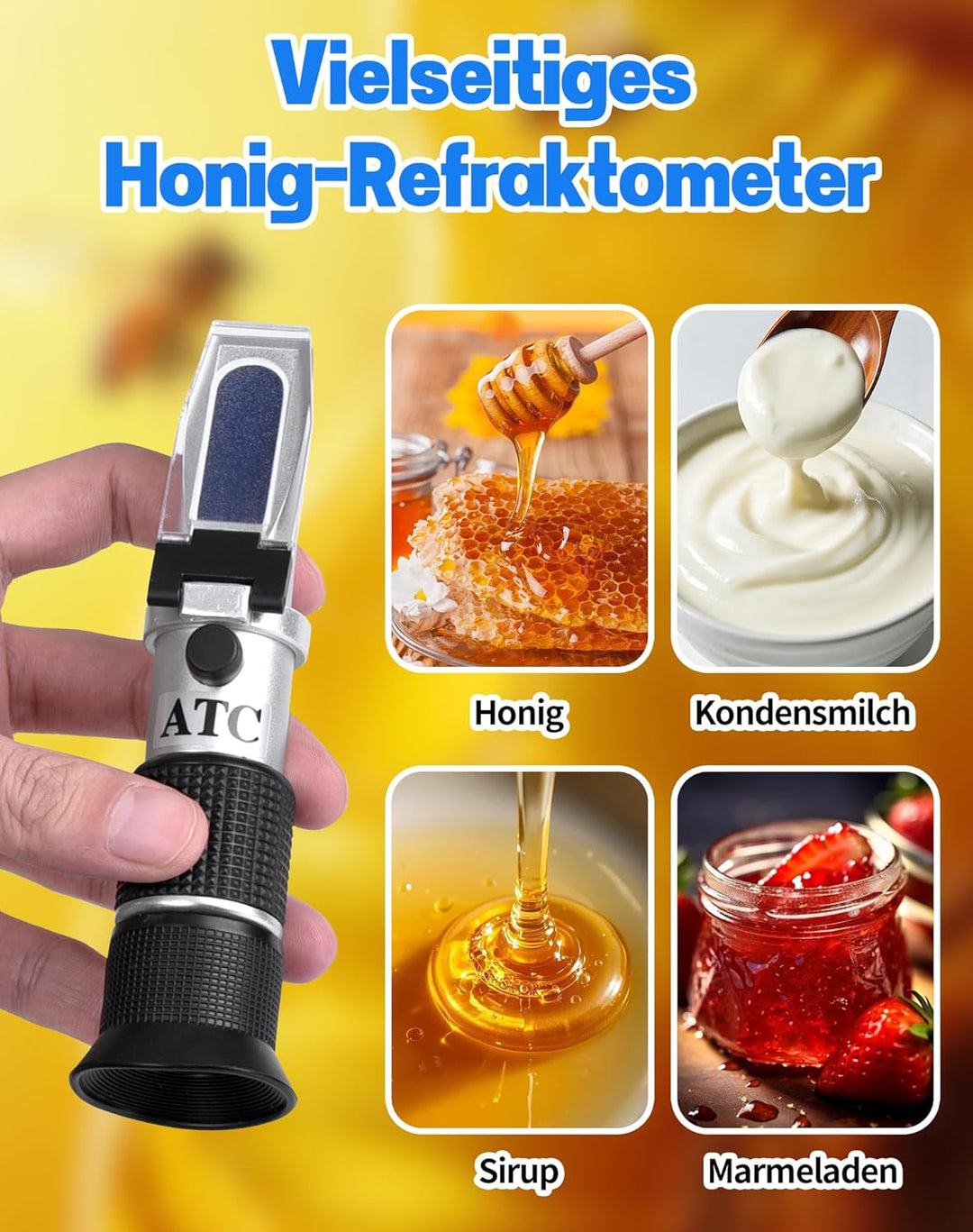 3 in 1 Honig Refraktometer mit ATC Imker Refraktometer Brix 58-92% Wassergehalt im Honig 12-27% Baum