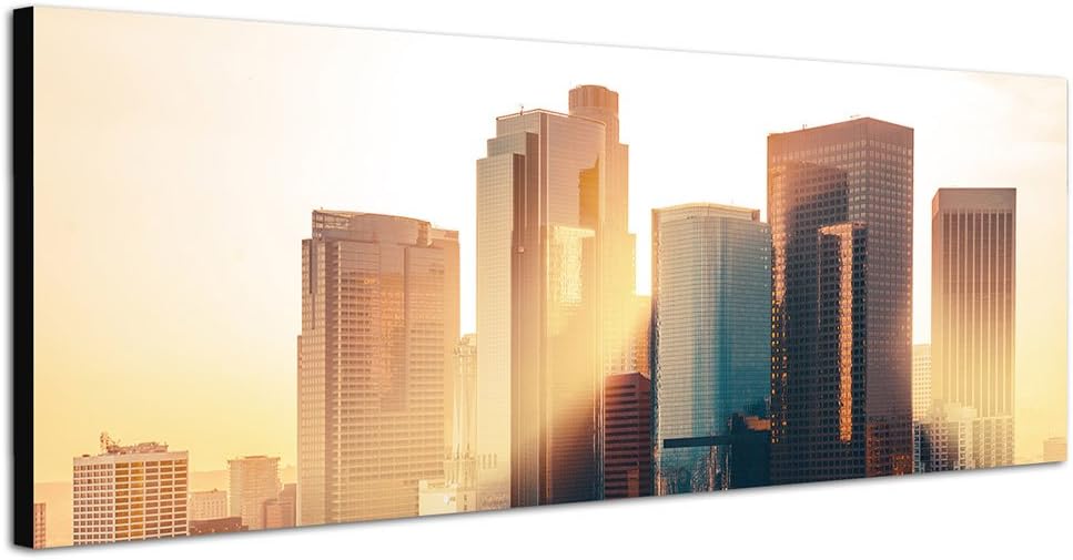 Paul Sinus Art Panoramabild auf Leinwand und Keilrahmen 150x50cm Los Angeles Skyline Sonnenuntergang