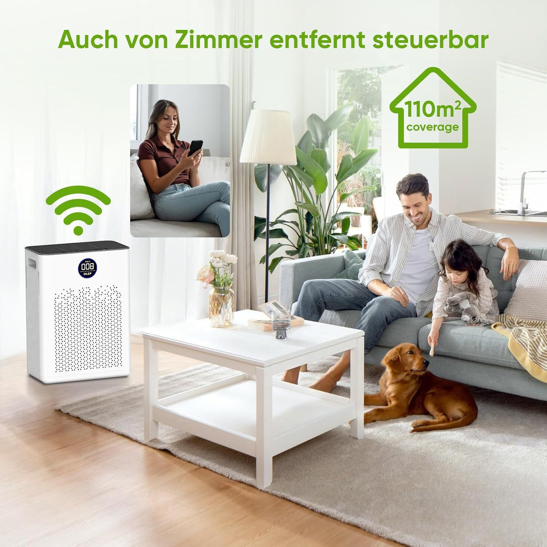 Luftreiniger mit App Steuerung, HEPA H14 Aktivkohlefilter Filter, Smart Home Luftreiniger mit Alexa