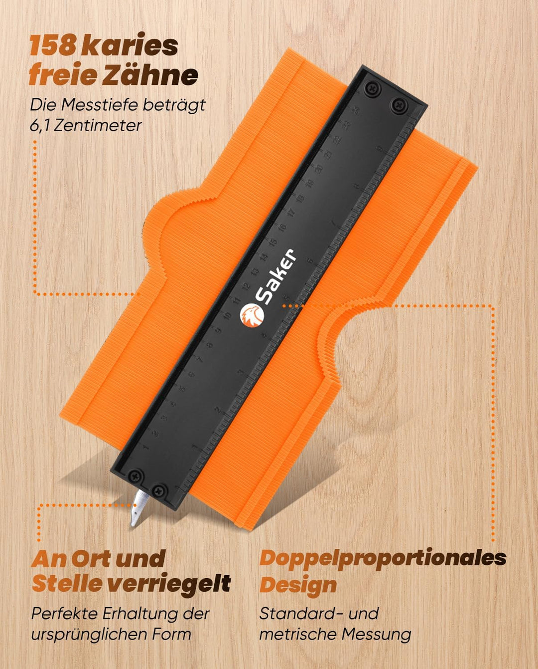 Saker Konturenlehre mit Schloss, 25 cm Kontur-Vervielfältigungslehre für präzise Formduplizierung –