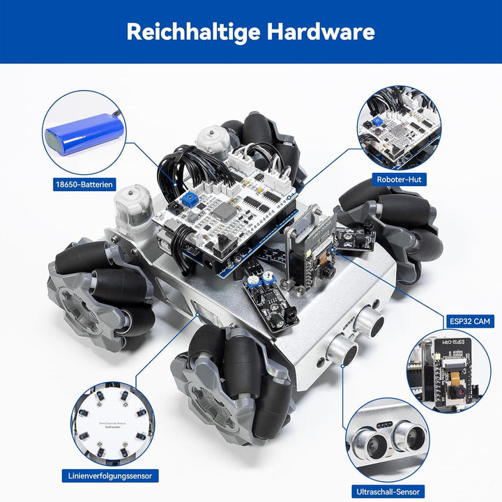 SUNFOUNDER Smart Robot Car Kit Kompatibel mit Arduino UNO R3, 4WD Omnidirektionale Bewegung, FPV, ES