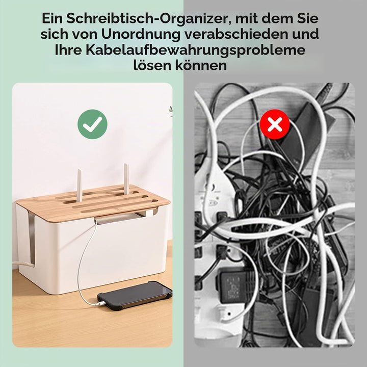 Buachois Kabelmanagement Box mit Holz Deckel und Regal, 31 x 18 x 16,5cm Weiss Kunststoff Kabelbox G