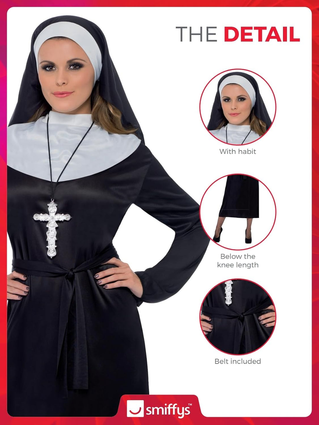 Smiffys BR20423XS Nonne Kostüm, Damen Plus X1 (UK 20-22), Plus X1 (UK 20-22)