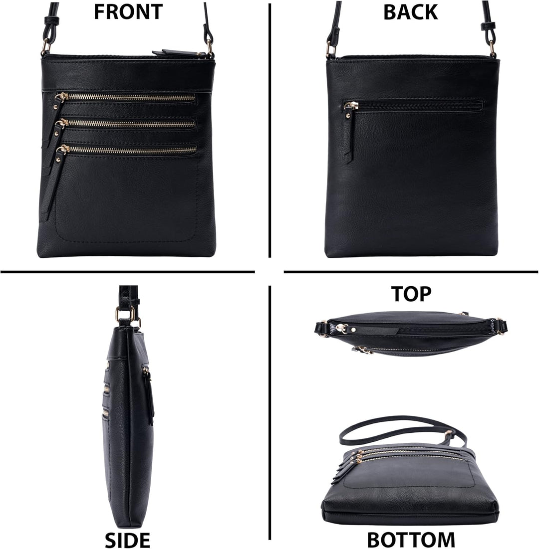 Solene Crossbody Bag Functional Multi Pocket Messenger Purse Top Zip Closure Shoulder Handbag With A