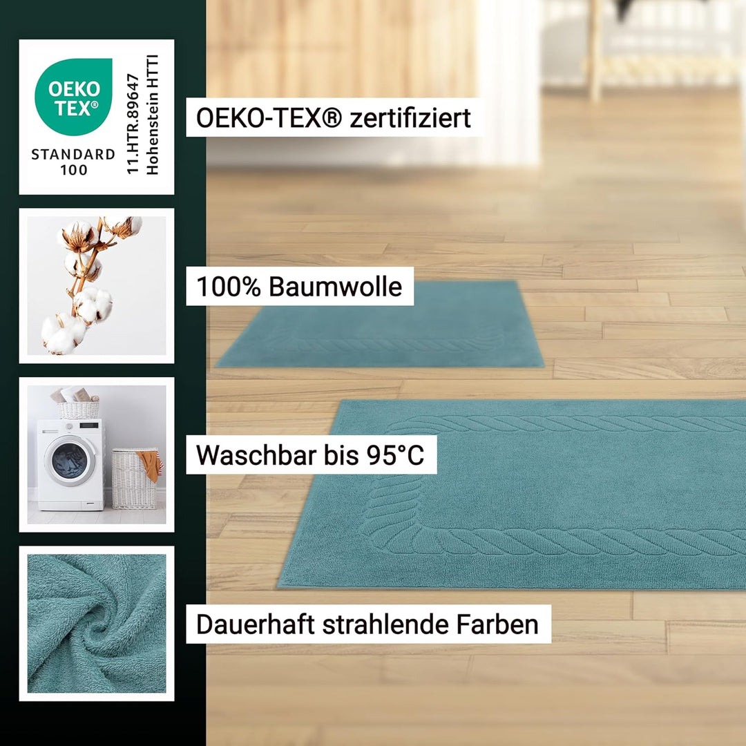 ZOLLNER 2er Set Badematten - weiche und saugstarke Duschvorleger - waschbar bis 95°C - Baumwolle - 5