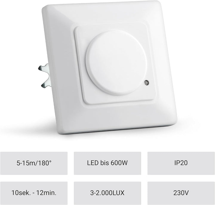 SEBSON® Bewegungsmelder Innen Unterputz - 2er Set - HF Sensor LED geeignet, Wand Montage programmier