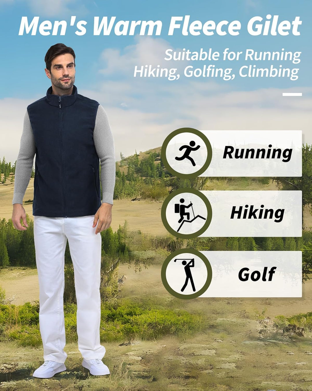 Outdoor Ventures Fleece Weste Herren Leicht Ärmellose Fleeceweste Jacke Winddicht Warm Gefütterte Wi