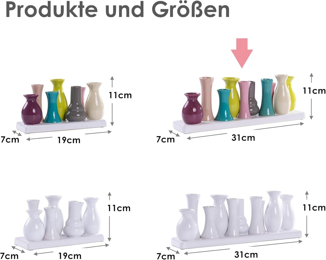 Jinfa Handgefertigte kleine Keramik Deko Blumenvasen Set aus 10 Vasen in bunt 10 Vasen Bunt, 10 Vase