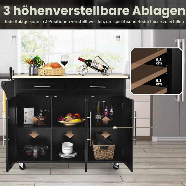 GOPLUS Küchenwagen auf Rollen, Mobile Kücheninsel mit 6 Fächer &amp; 2 Schubladen, Verstellbaren Ablagen