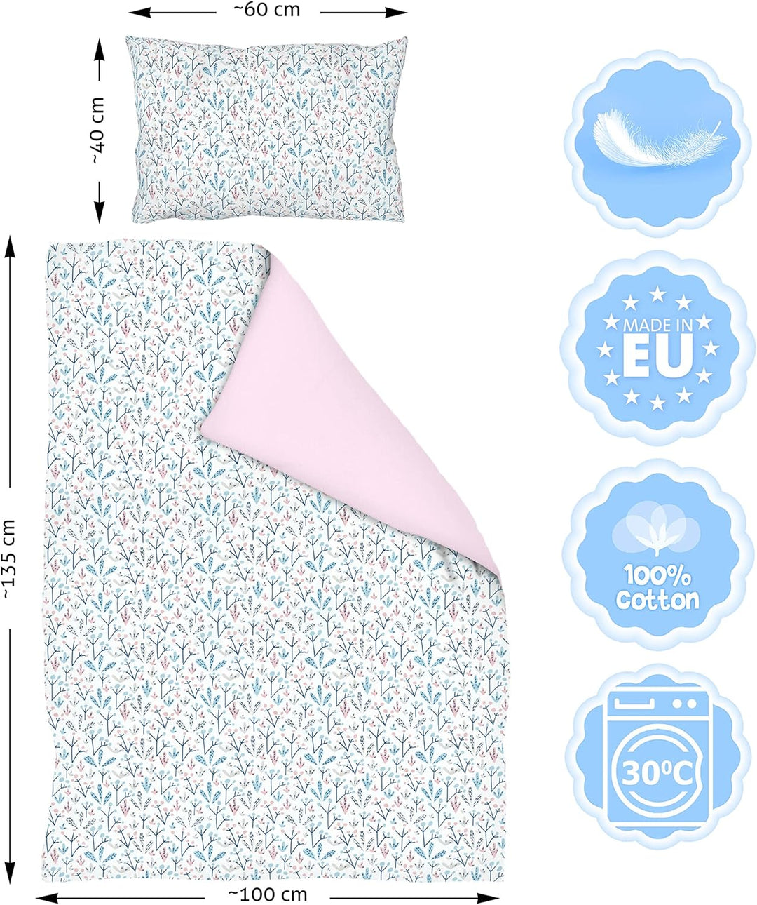Amilian Kinderbettwäsche Kinder Bettwäsche Babybettwäsche für Baby Bettbezug 100 x 135 cm, Kopfkisse