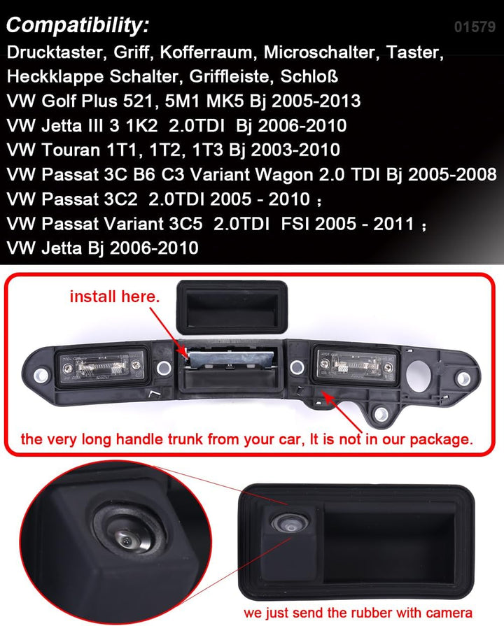 Auto Kofferraum Griff Kamera Replacement for VW Golf Plus MK5 Jetta III V Touran 1T GP 1T2 Passat 3C