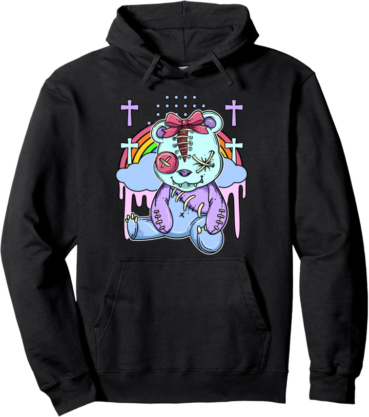 Creepy Cute Pastel Goth Teddy Bear Voodoo Doll For Teens Pullover Hoodie