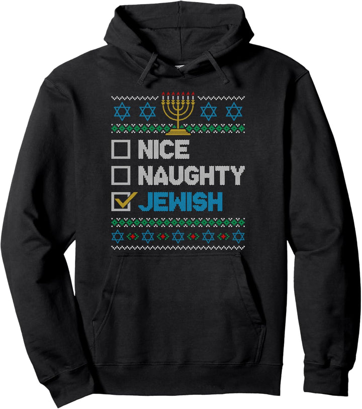 Nice Naughty Jewish Ugly Christmas Sweater Jüdisch Hanukkah Pullover Hoodie
