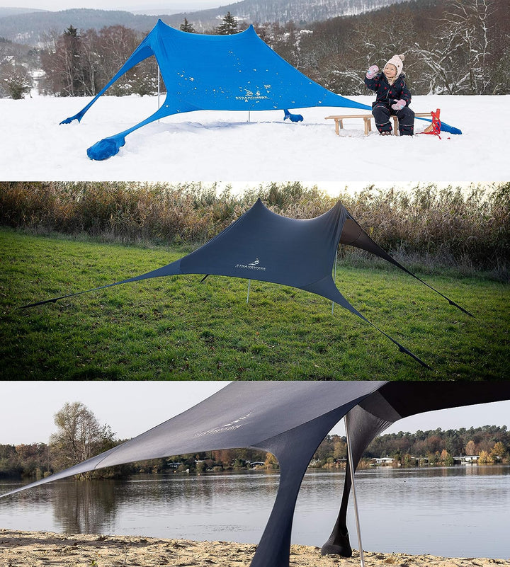 Premium Lycra Strandzelt – Strandmuschel Pop-Up Sonnensegel „Ole“ mit Alu-Stangen und befüllbaren Sa