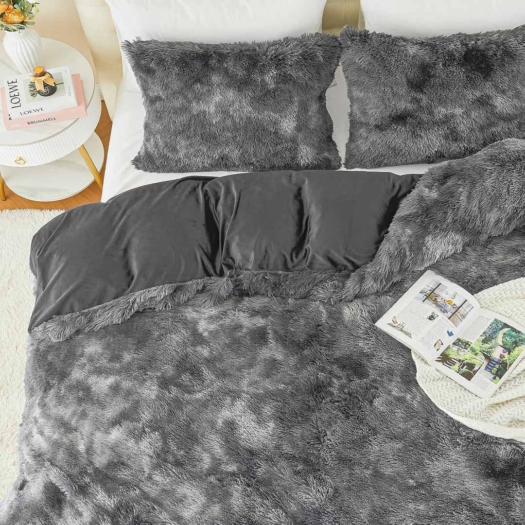 EMME Plüsch Bettwäsche Set 200x200cm Biber Flauschige Bettdecke Set für Bett Shaggy und Plüsch weich
