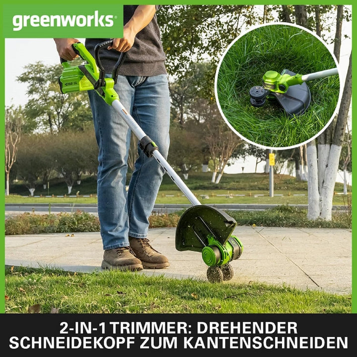 Greenworks 40V Akku Rasentrimmer & Kantenschneider mit Rad für klein-mittelgrosse Gärten, 33m Schnit