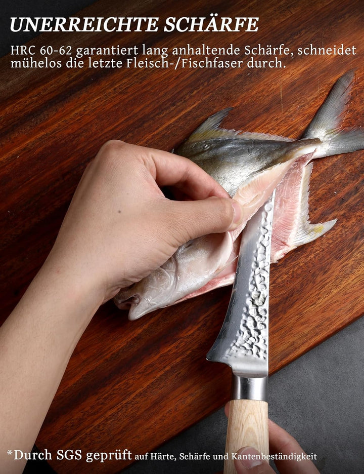 Japanisches Filetiermesser Scharf für Fisch &amp; Fleisch, 67-Lagen Damaststahl SGS Geprüft mit VG-10