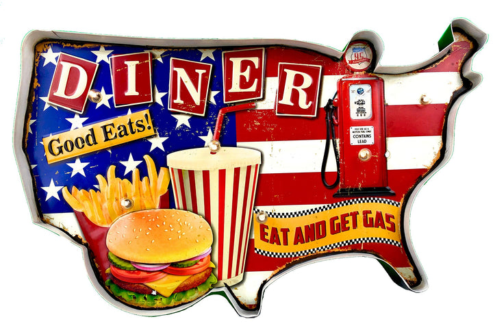 Vintage-Schild, Metall-Schild, beleuchtet, Handwerk, Zubehör, Dekoration, Retro American (American D