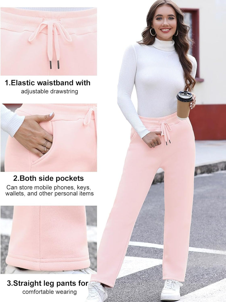 Gefütterte Jogginghose Damen Warm Fleece Freizeithose Winter Thermo Fleecehose High Waist Sweathose