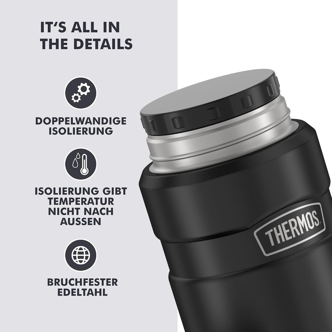 Thermos STAINLESS KING FOOD JAR 0,71l, black, Thermosbehälter aus Edelstahl, 14h heiss / 24h kalt, a