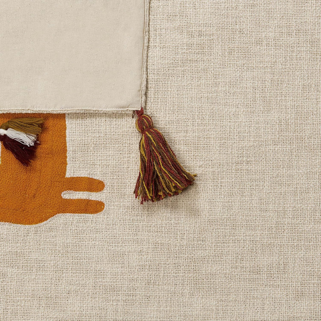 Deko Decke Baumwolle beige/orange mit Lama-Motiv Quasten 130x180 cm Khandwa