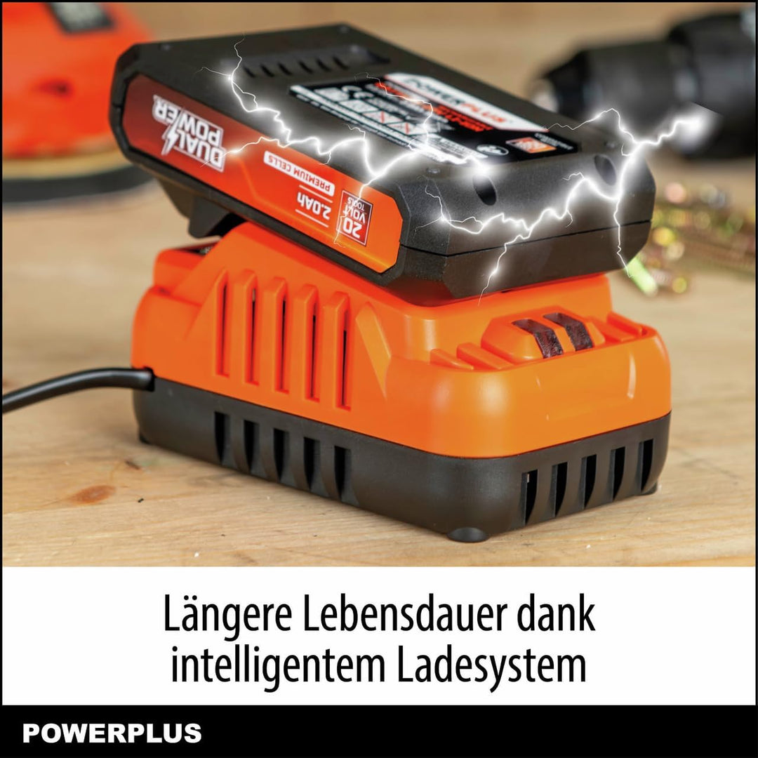 POWERPLUS Dual Power Akku- und Ladegerät-Set POWDP90620-20V, 2.0Ah Akku - für 20V Werkzeuge - 2A Lad