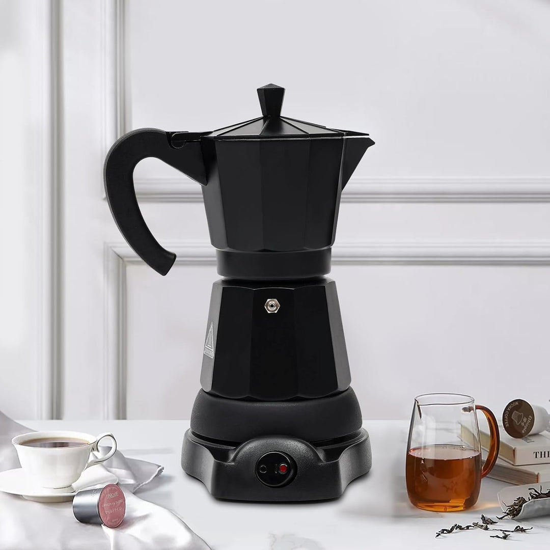 CHERIPOLI Mokkakanne, 300ml Espresso Kocher, Kaffeekocher in Schwarz, verdecktes Heizelement, elektr