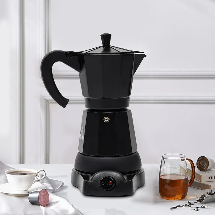 CHERIPOLI Mokkakanne, 300ml Espresso Kocher, Kaffeekocher in Schwarz, verdecktes Heizelement, elektr