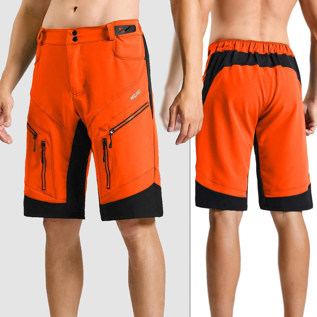 ARSUXEO Radhose Herren MTB Shorts ohne Polsterung Radfahren Shorts Klassisch Wasserdicht 1903 Orange