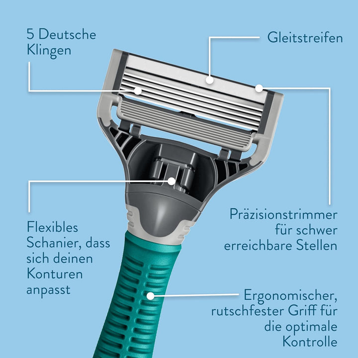 Harry’s Nassrasierer für Männer – Rasier-Set mit blauem Griff, 4 Ersatz-Rasierklingen, Reise-Klingen