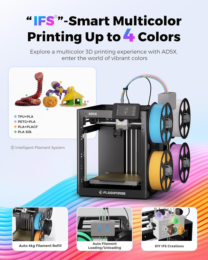 FLASHFORGE AD5X 3D-Drucker,Smart Multi-Color 3D Drucker mit IFS Die 4 Farben Drucken,600mm/s Hochges