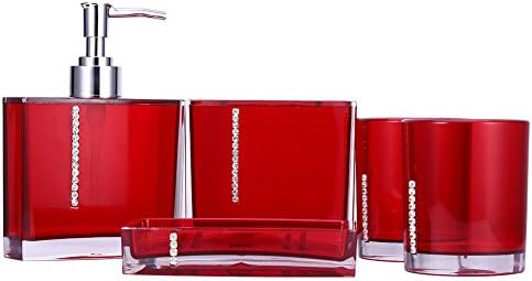 Badezimmer-Zubehör-Sets, 5tlg Badset mit Emulsionflasche, Zahnbürstenhalter, Seifenschale und 2 Gurg