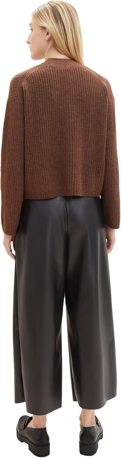 TOM TAILOR Damen Fake-Leder Culotte Hose mit Gürtel 44W / 28L 14482 - Deep Black, 44W / 28L 14482 -