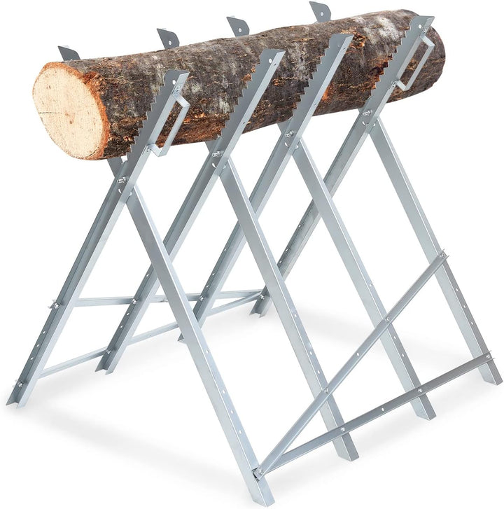 Eulenke - Robuster klappbarer Sägebock für Kettensägen, Bis zu 150 kg belastbar, Verzinktes Metall,
