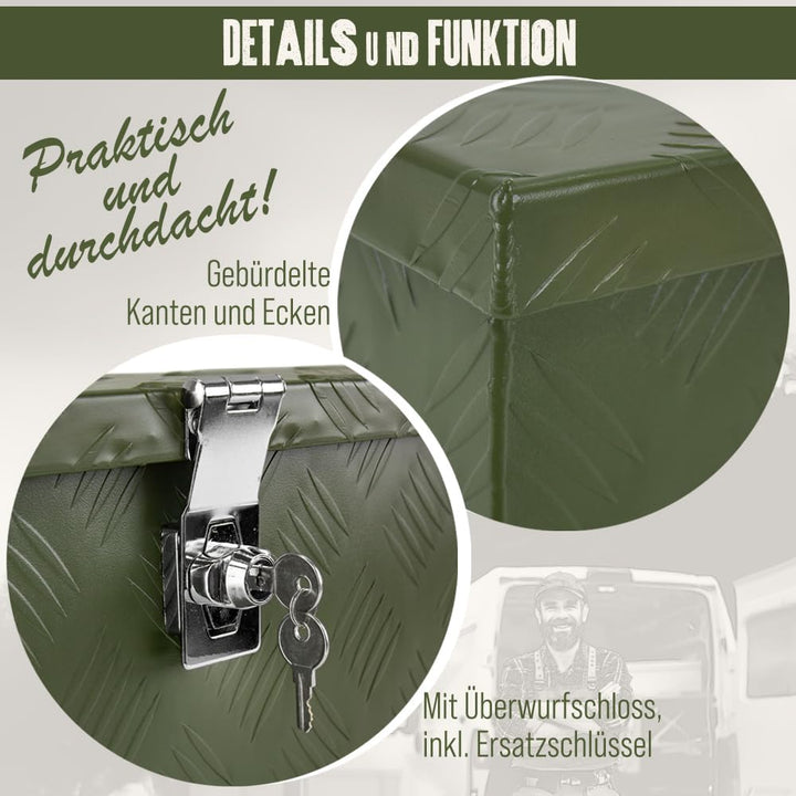 Trucky Deichselbox Grün Werkzeugkasten Truckbox Alu Box Anhänger Kiste mit Deckel Abschliessbar Alub