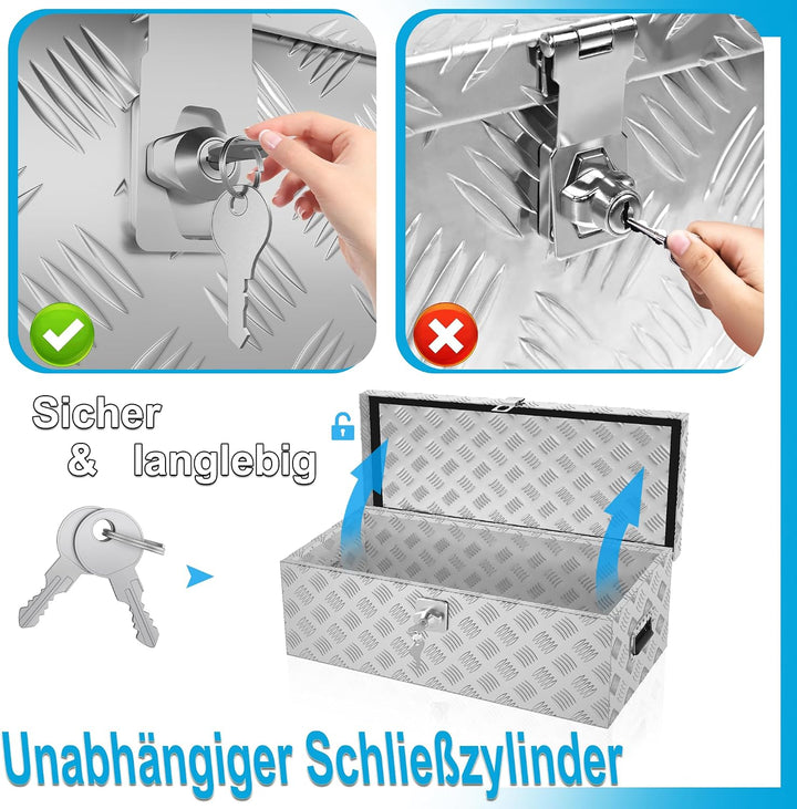 XMTECH 60L Aluminium Transportbox Aufbewahrungsbox Aluminiumkoffer Aluminiumbox Truckbox, Silber Lag