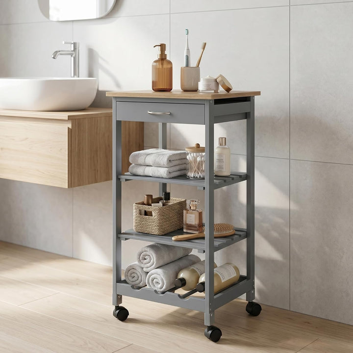 [en.casa] Servierwagen Biel Dunkelgrau/Holzfarben 76 x 37 x 37 cm Küchenwagen Aufbewahrungsregal mit