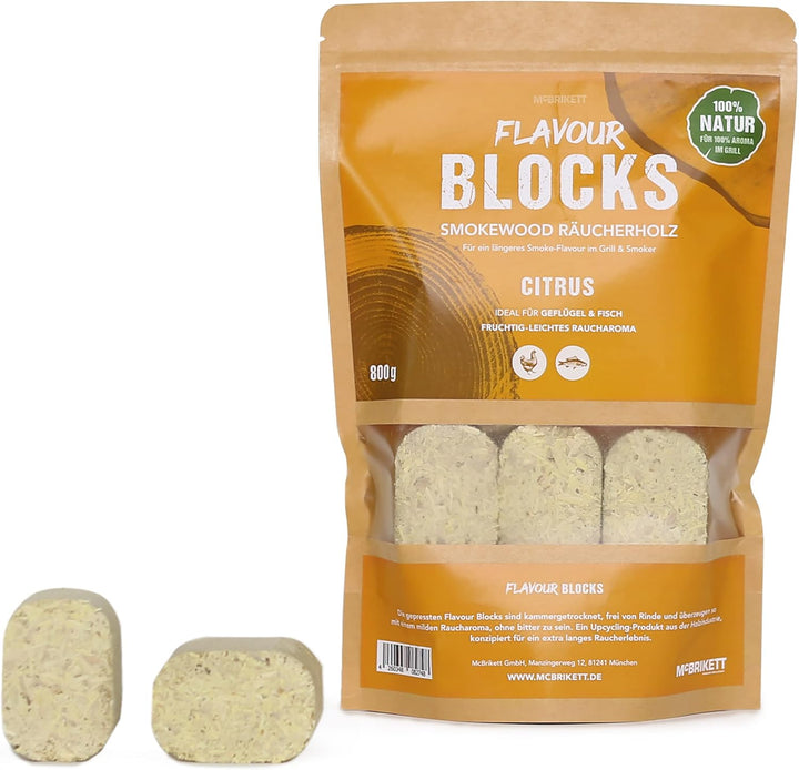 McBrikett Flavour Blocks, Räucherholz, Smokewood, Chunks, 4er-Set á 800g, 100% Natur, extra langes R