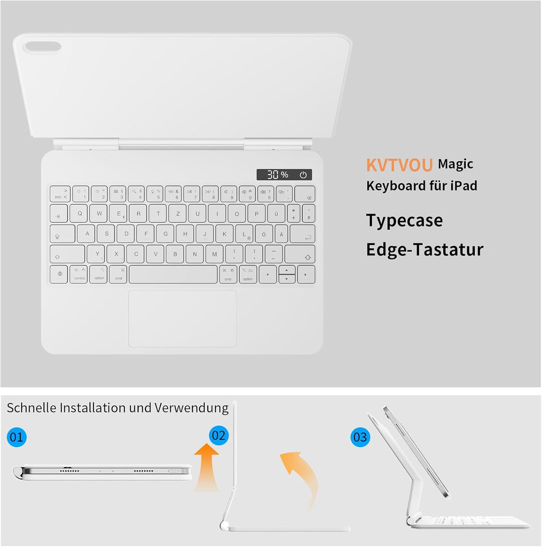 Hülle Tastatur für iPad 11. Gen 2025 / iPad 10. Gen 2022, Weiss | Bluetooth-Tastatur mit Touchpad fü