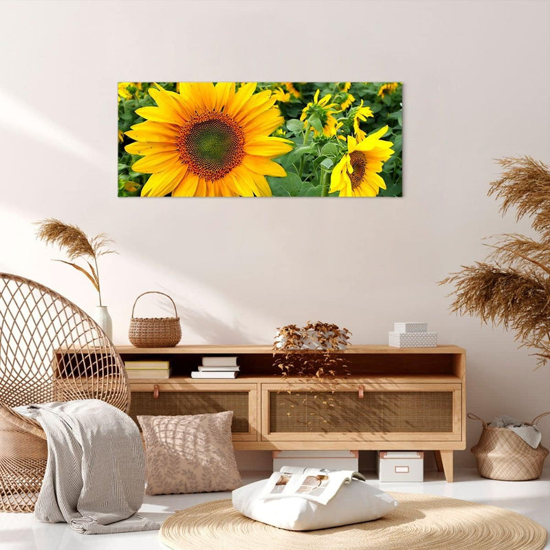 Wandbilder Dekoration Wohnzimmer Wolken Sonnenblumen Plantagen Panorama Bilder auf Leinwand 120x50cm