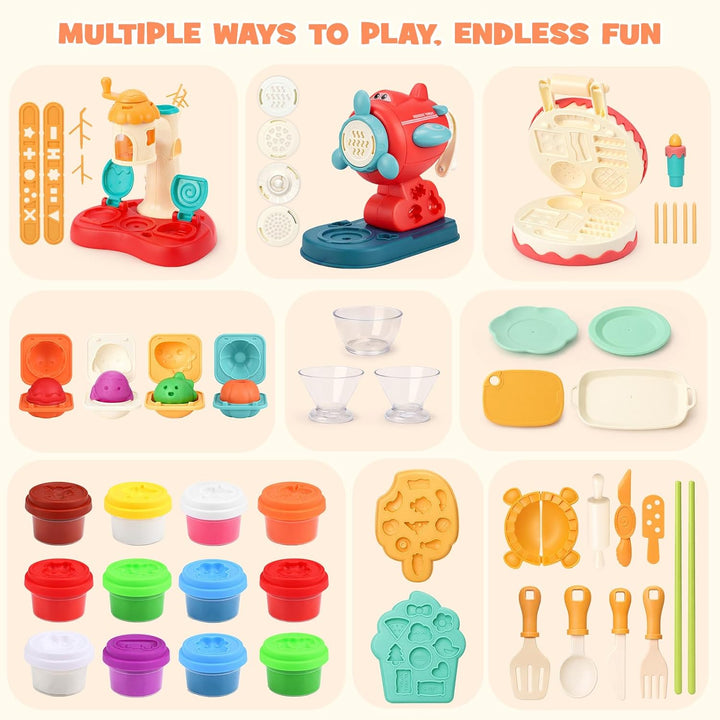 Dreamon 3 in 1 Knete Dough Set für Kinder - Spielküche Zubehör ab 3 4 5 Jahre, Knete Eismaschine Kne