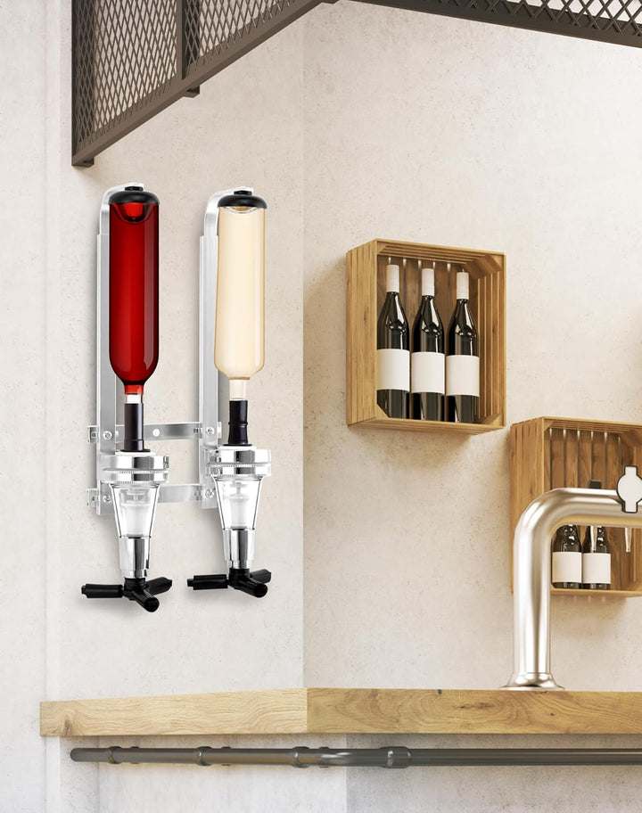 QWORK® Doppelkopfspender, Wand Montierter Flaschenhalter, Aluminiumlegierung, für Bar, Party