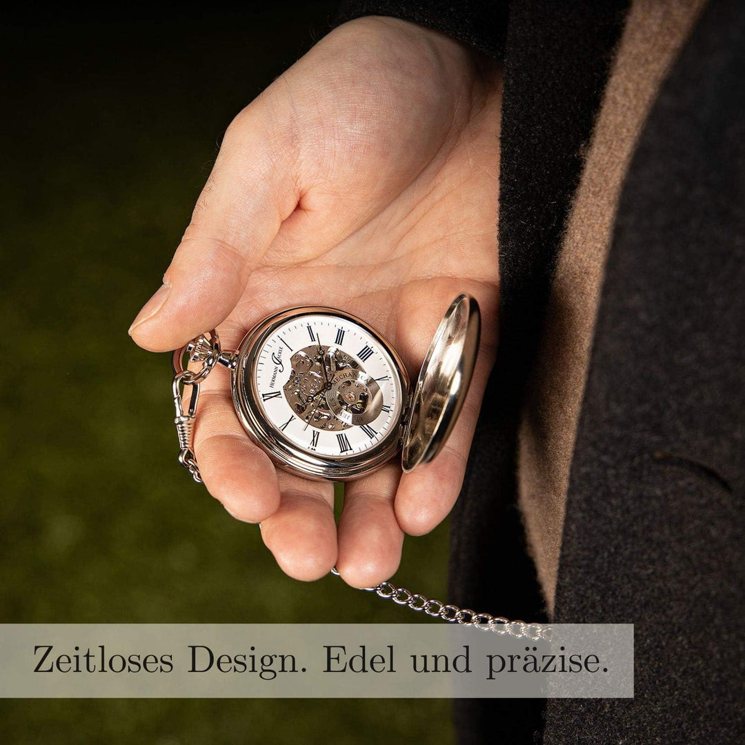 Hermann Jäckle Heidelberg Stilvolle und Elegante Skelett Taschenuhr für Herren mit Handaufzug I Qual