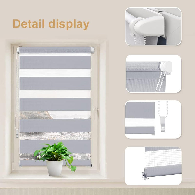 OBdeco Doppelrollo Duo Rollo Klemmfix ohne Bohren für Fenster lichtdurchlässig und verdunkelnd (95x2